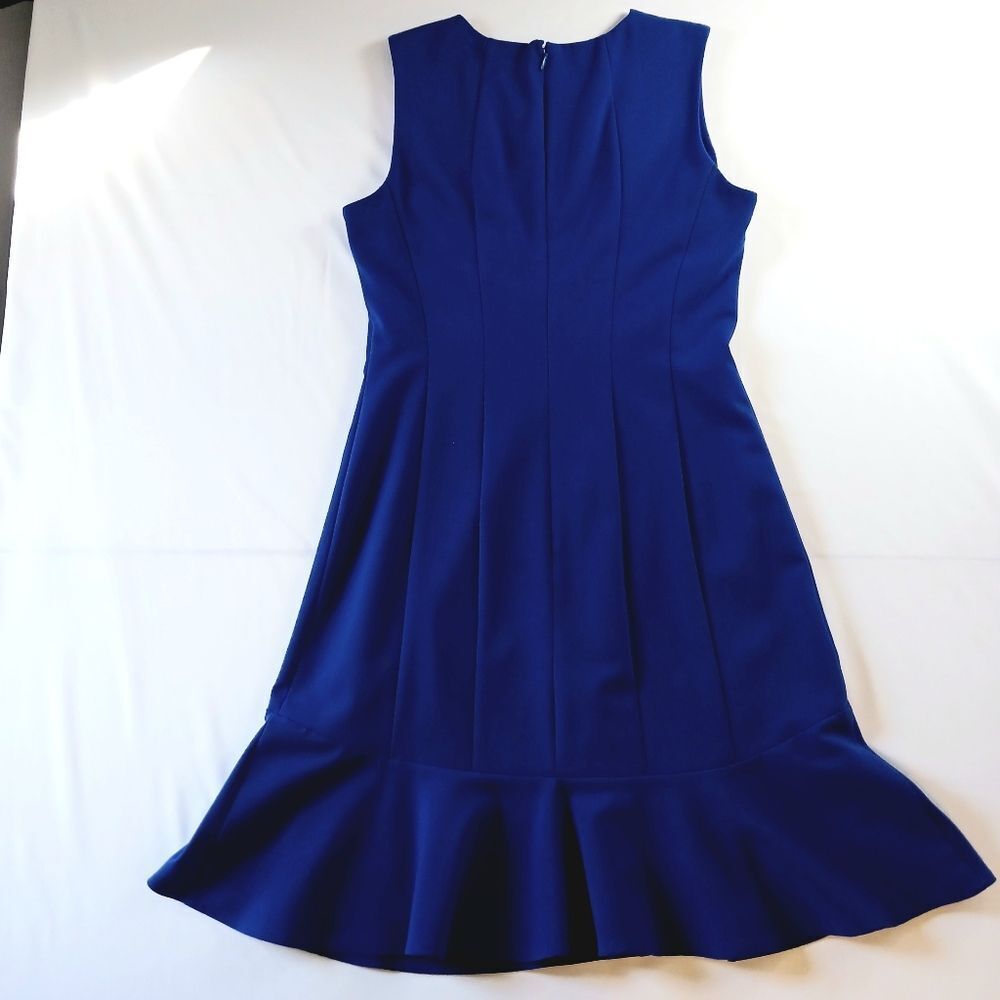 Tailored Sheath Bodice Dress Flounce Hem Elegant Office Royal Blue Size 6 - Picture 5 of 13